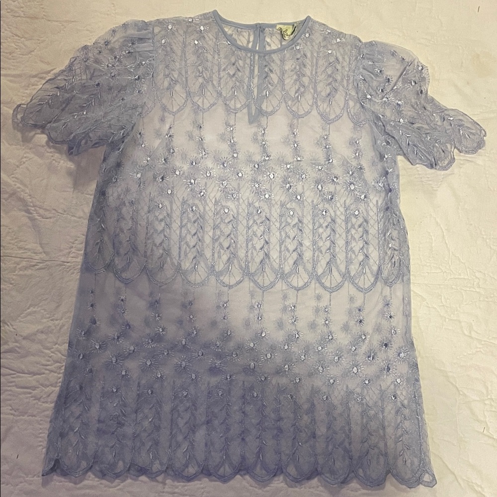 Chic Sheer Lace Blouse - Soft Blue